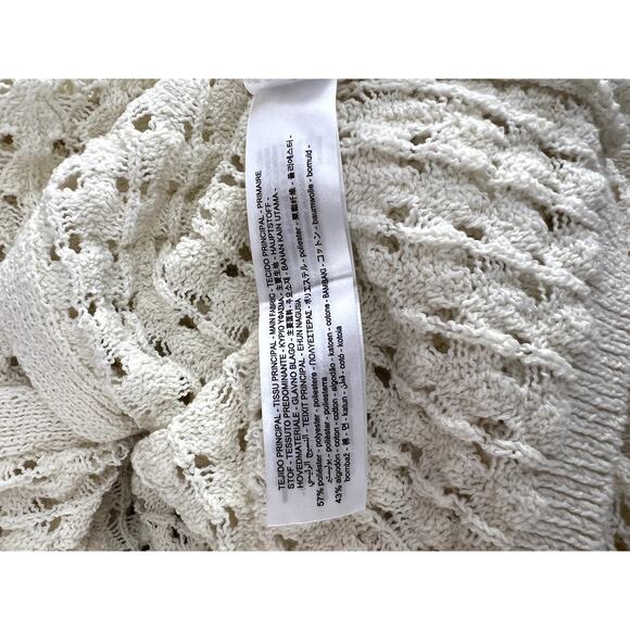 Zara Pointelle Open Knit With Ruffles Ivory Ecru Long Sleeve Button Up Sweater M - Picture 6 of 8